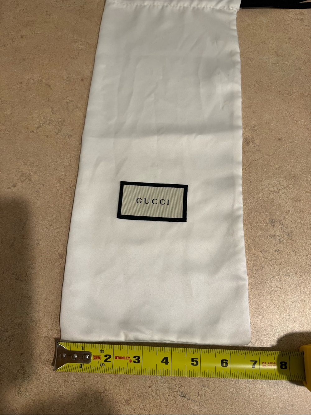 Gucci White Satin Drawstring Dust Bag with Black Logo Trim